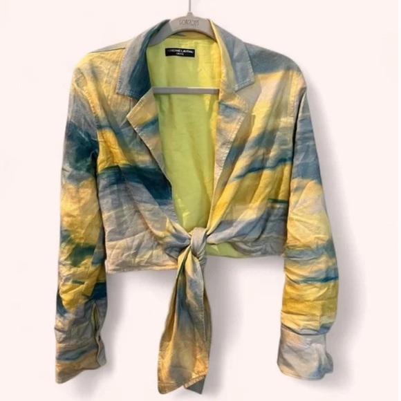 Adrienne Landau Blue Yellow Watercolor Wide Leg Pant Set NWOT Size S Resort - Picture 2 of 15